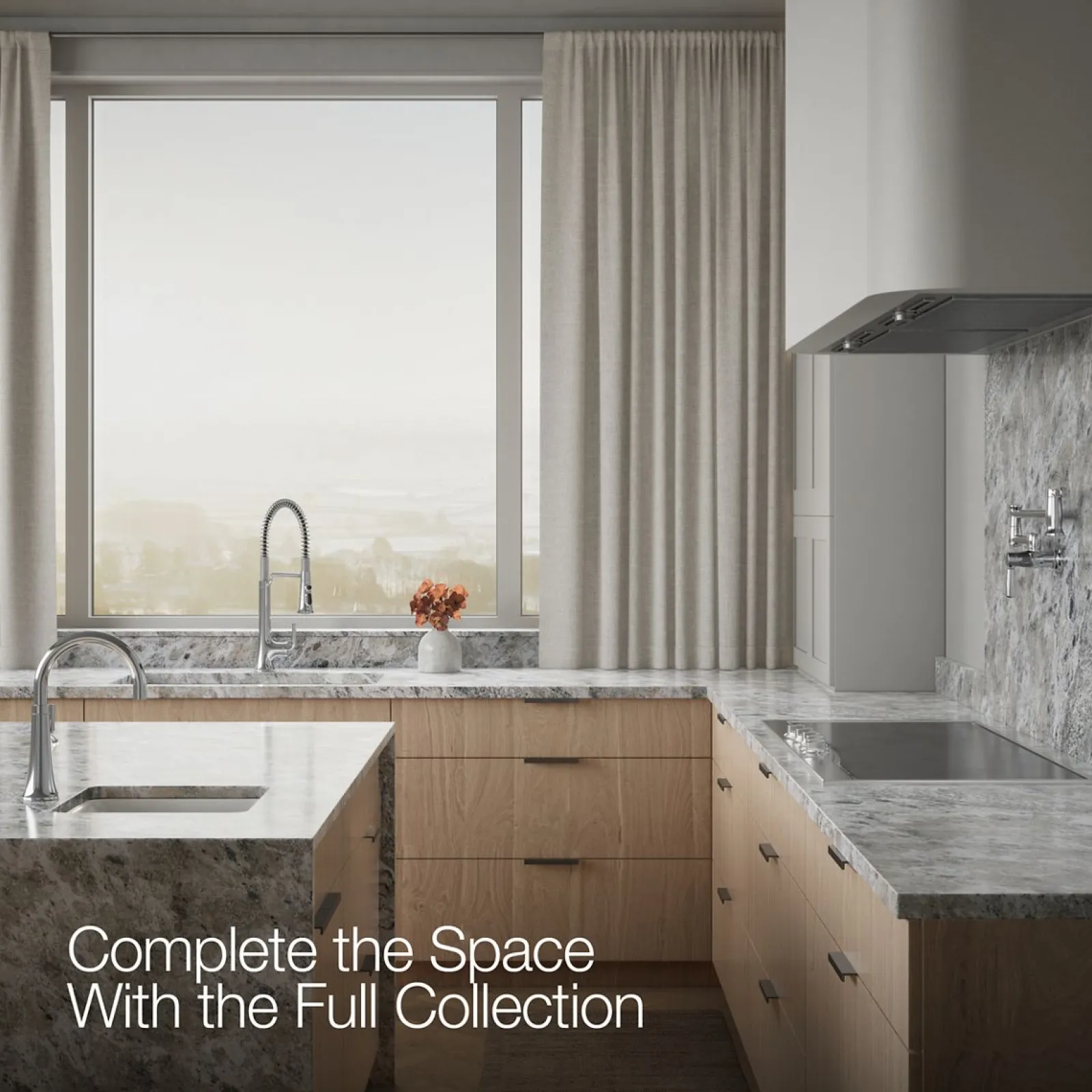 Semi-professional pull-down kitchen sink faucet with three-function sprayhead^Kohler Hot
