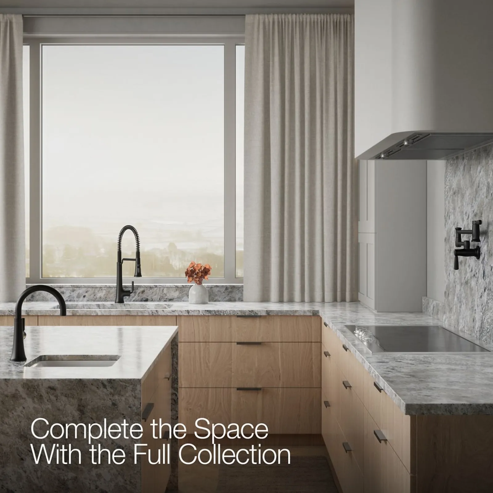 Semi-professional pull-down kitchen sink faucet with three-function sprayhead^Kohler Hot