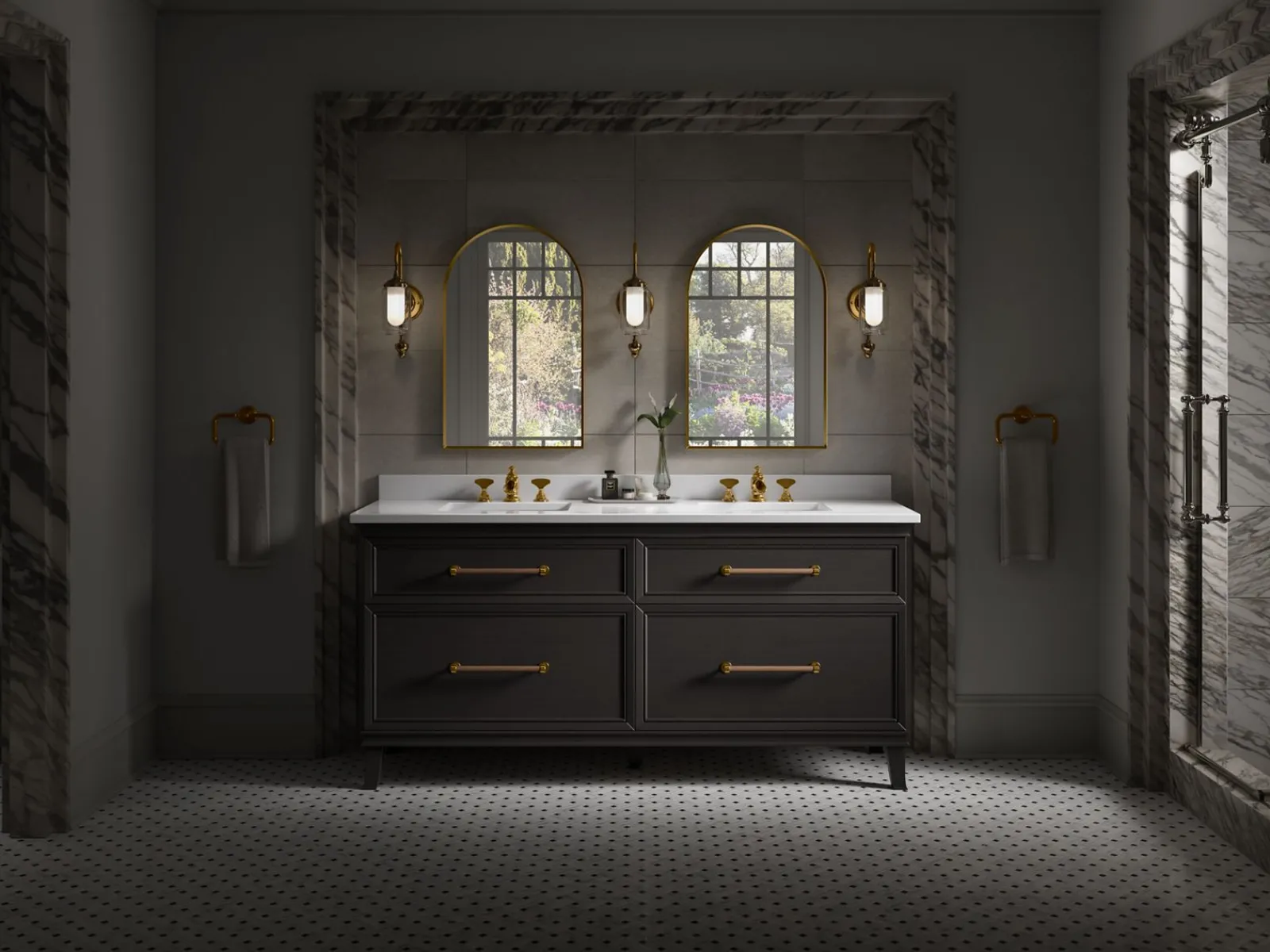Silestone® 73" quartz vanity top with two rectangular cutouts^Kohler New