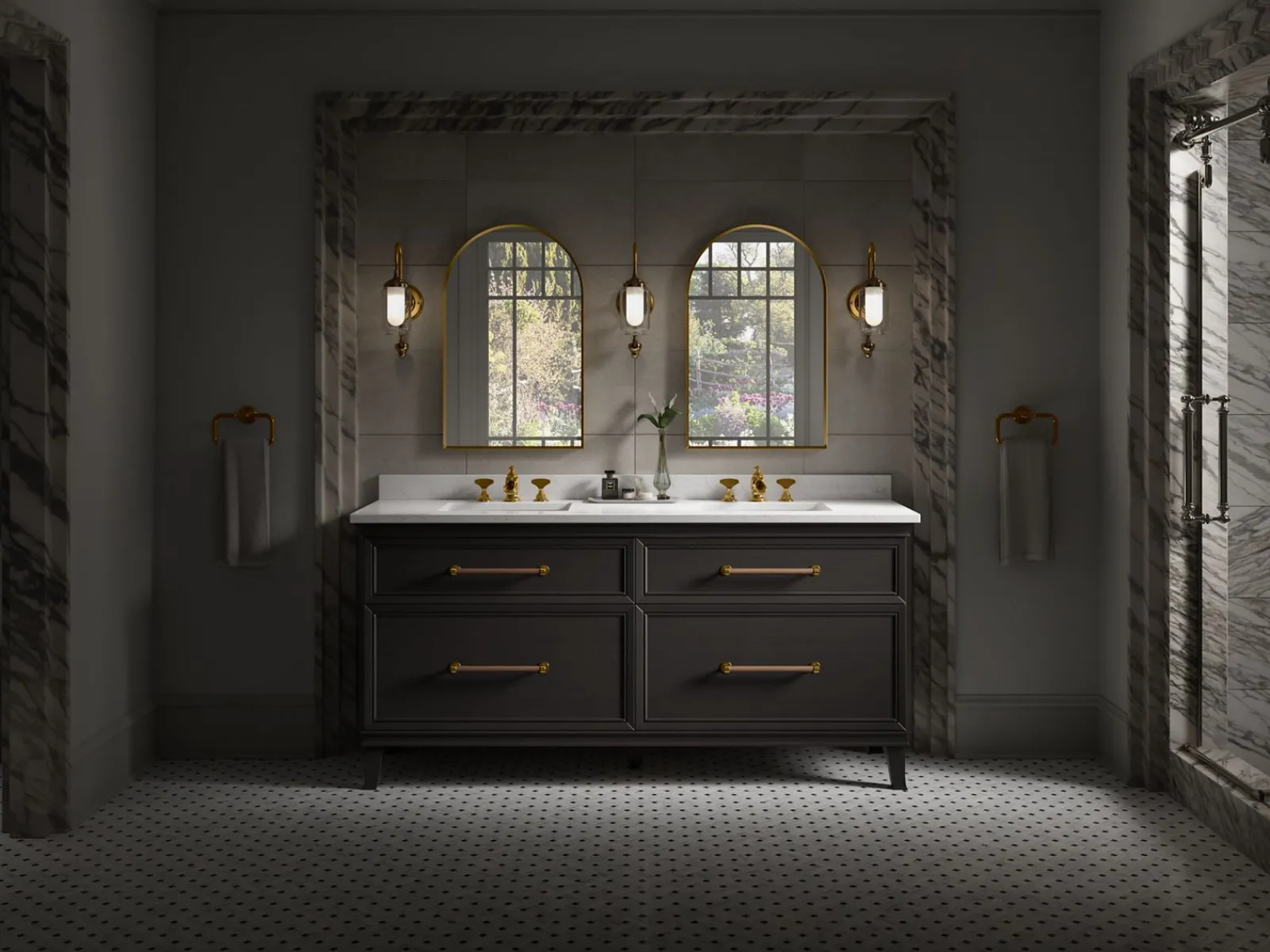 Silestone® 73" quartz vanity top with two rectangular cutouts^Kohler New