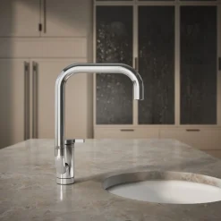 Single-handle bar sink faucet with two-function extended-reach spout^Kohler New