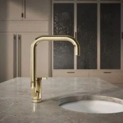 Single-handle bar sink faucet with two-function extended-reach spout^Kohler New