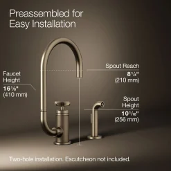 Single-handle bar sink faucet with two-function extended-reach spout and side sprayer^Kohler Outlet