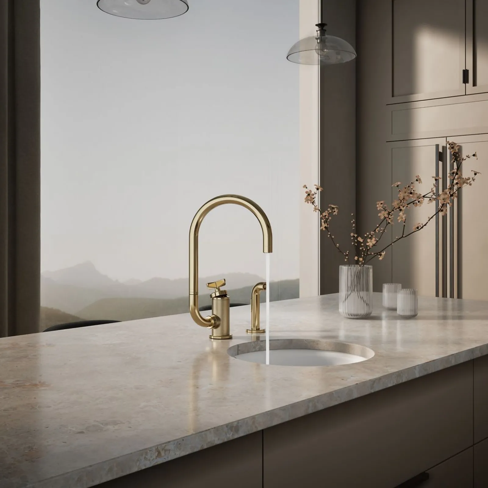 Single-handle bar sink faucet with two-function extended-reach spout and side sprayer^Kohler Outlet