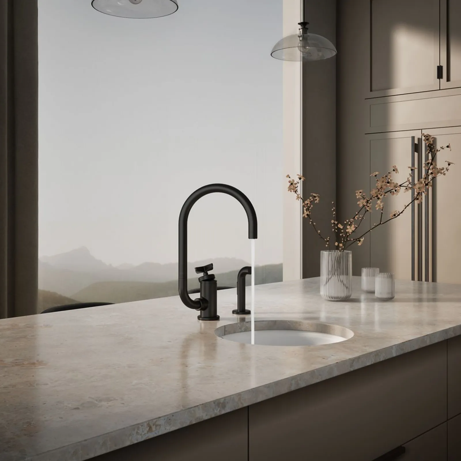 Single-handle bar sink faucet with two-function extended-reach spout and side sprayer^Kohler Outlet