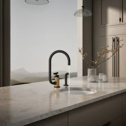 Single-handle bar sink faucet with two-function extended-reach spout and side sprayer^Kohler Outlet