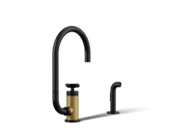 Single-handle bar sink faucet with two-function extended-reach spout and side sprayer^Kohler Outlet