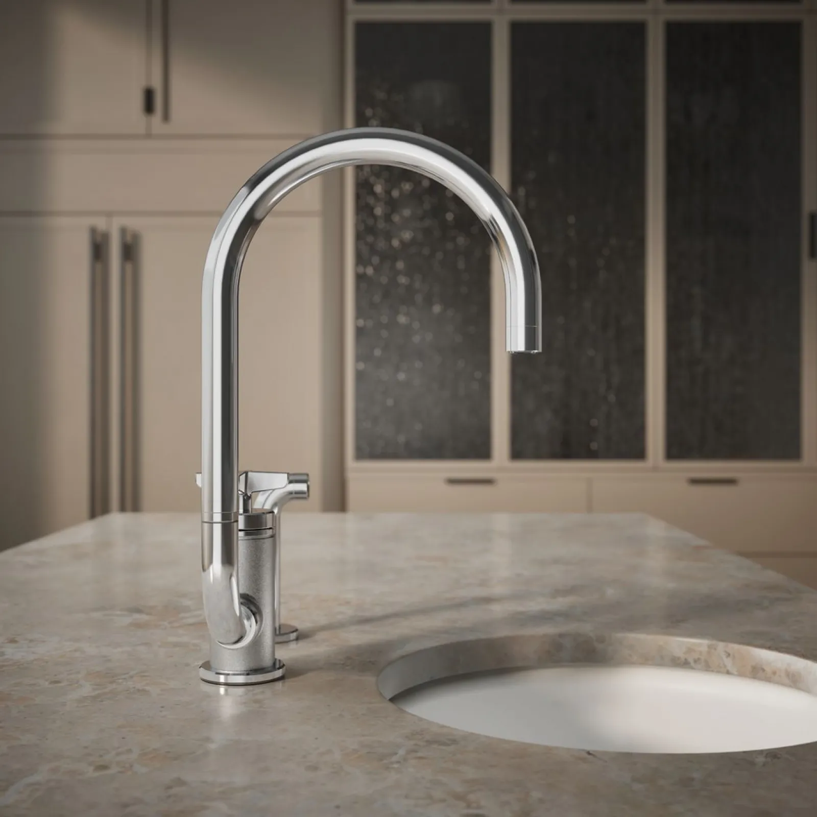 Single-handle bar sink faucet with two-function extended-reach spout and side sprayer^Kohler Outlet