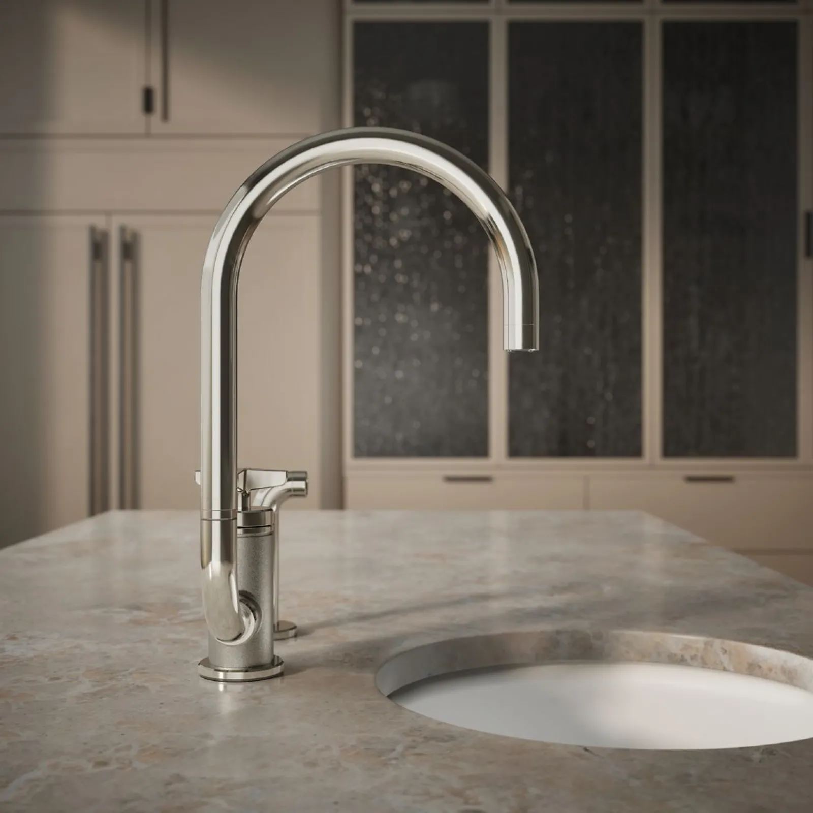 Single-handle bar sink faucet with two-function extended-reach spout and side sprayer^Kohler Outlet