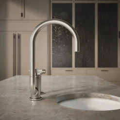 Single-handle bar sink faucet with two-function extended-reach spout and side sprayer^Kohler Outlet