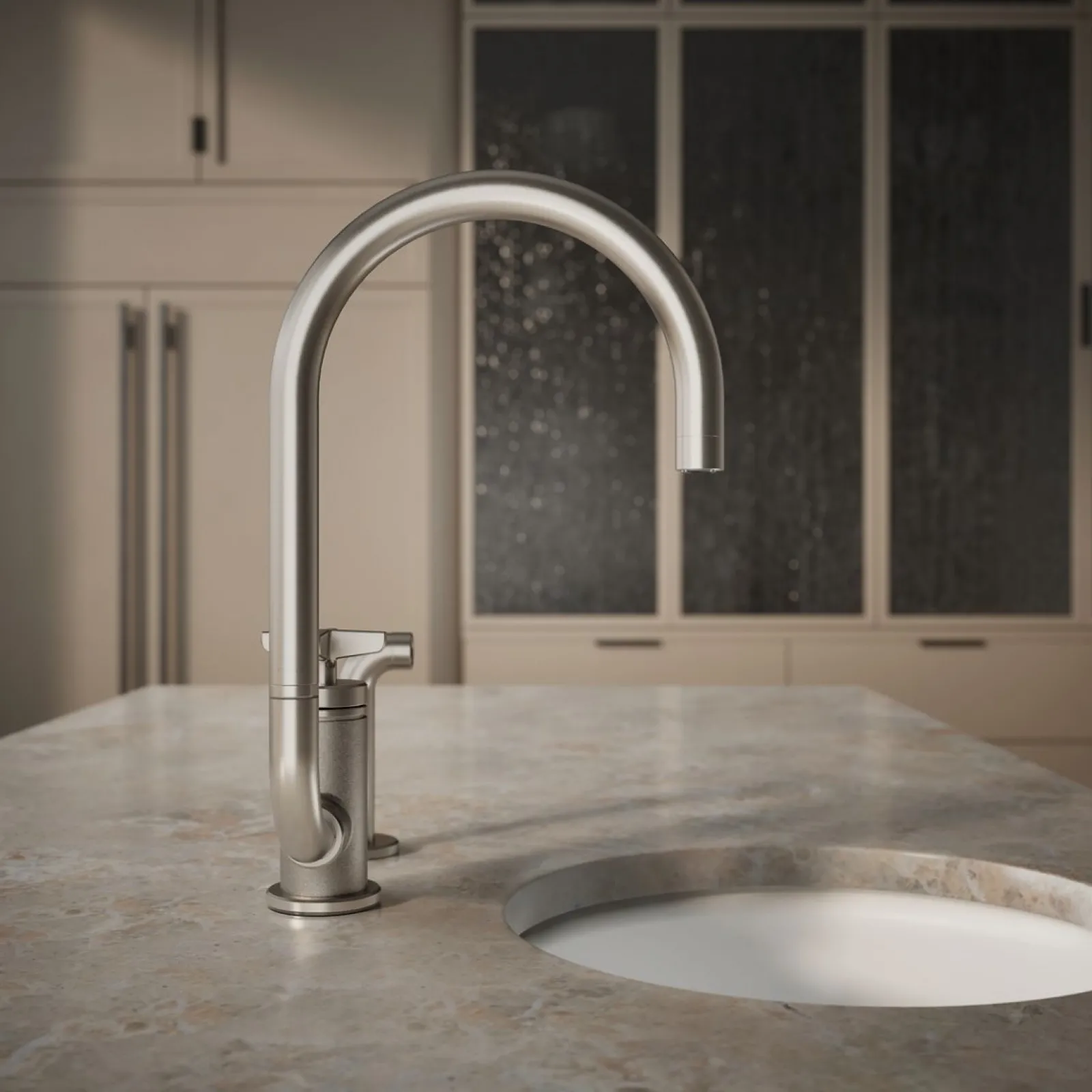 Single-handle bar sink faucet with two-function extended-reach spout and side sprayer^Kohler Outlet
