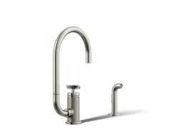 Single-handle bar sink faucet with two-function extended-reach spout and side sprayer^Kohler Outlet