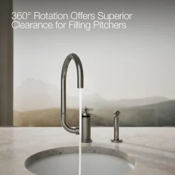 Single-handle bar sink faucet with two-function extended-reach spout and side sprayer^Kohler Outlet