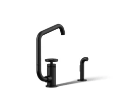 Single-handle bar sink faucet with two-function extended-reach spout and side sprayer^Kohler Online