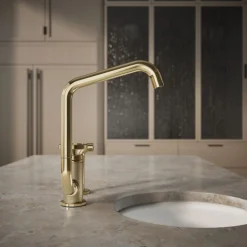Single-handle bar sink faucet with two-function extended-reach spout and side sprayer^Kohler Online