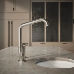 Single-handle bar sink faucet with two-function extended-reach spout and side sprayer^Kohler Online
