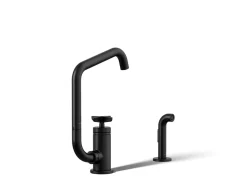 Single-handle bar sink faucet with two-function extended-reach spout and side sprayer^Kohler Online