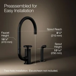 Single-handle bar sink faucet with two-function extended-reach spout and side sprayer^Kohler Online