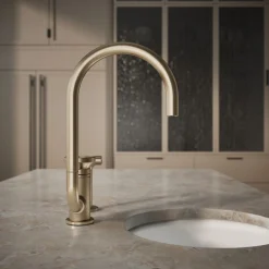 Single-handle bar sink faucet with two-function extended-reach spout and side sprayer^Kohler Online