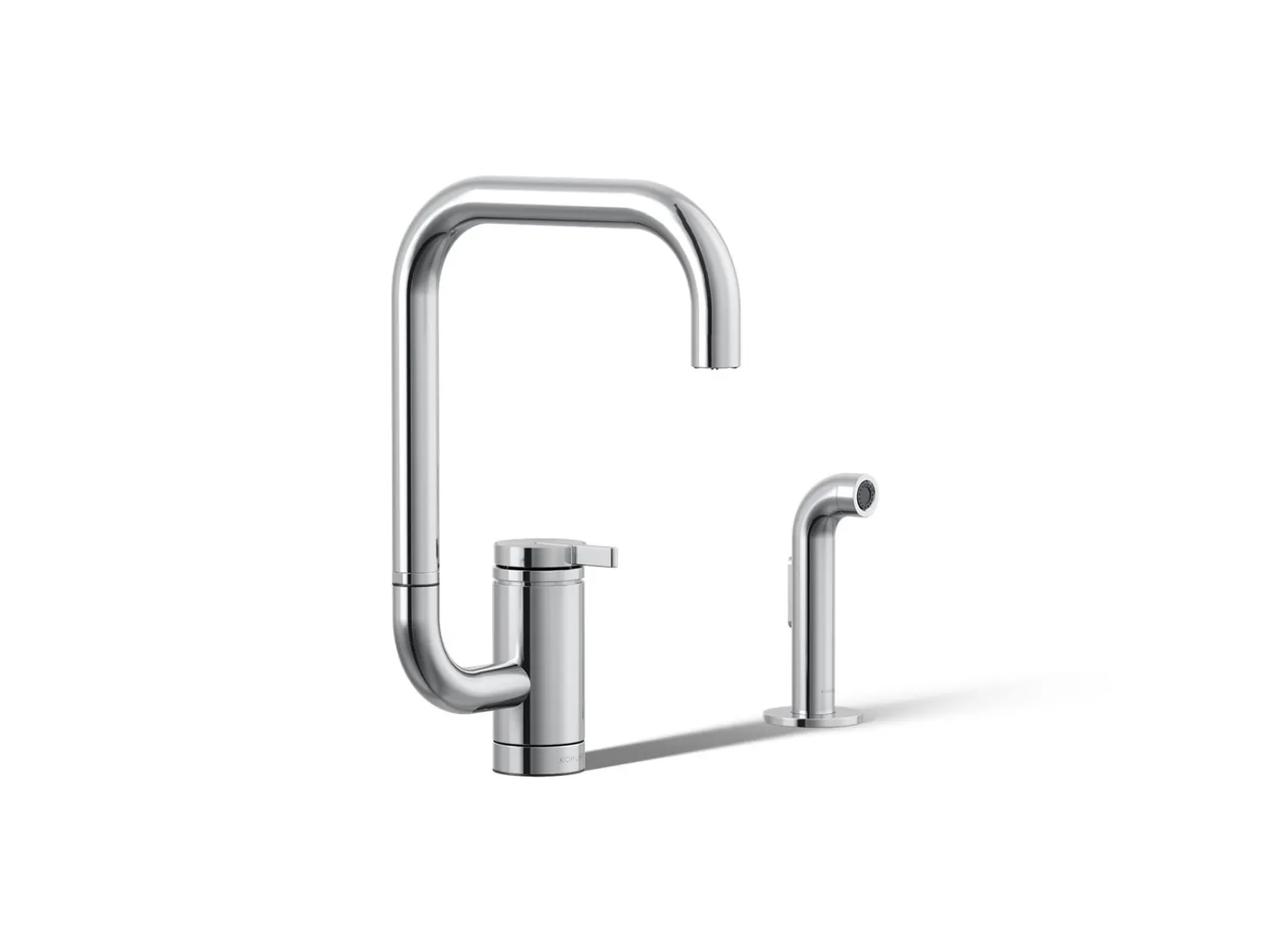 Single-handle kitchen sink faucet with two-function extended-reach spout and side sprayer^Kohler New