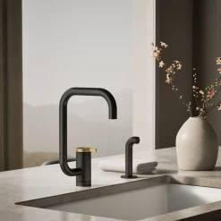 Single-handle kitchen sink faucet with two-function extended-reach spout and side sprayer^Kohler New