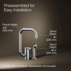 Single-handle kitchen sink faucet with two-function extended-reach spout and side sprayer^Kohler New