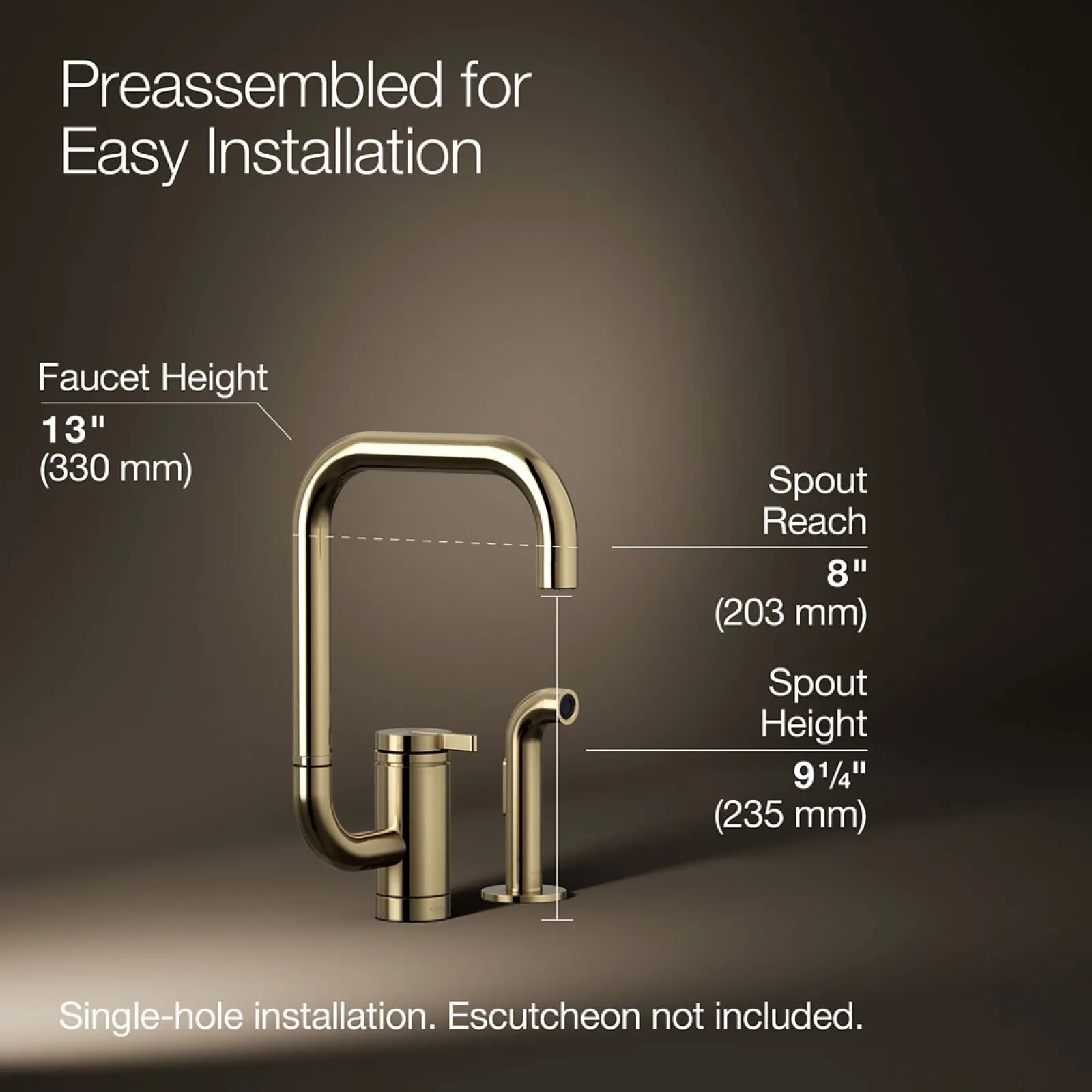 Single-handle kitchen sink faucet with two-function extended-reach spout and side sprayer^Kohler New