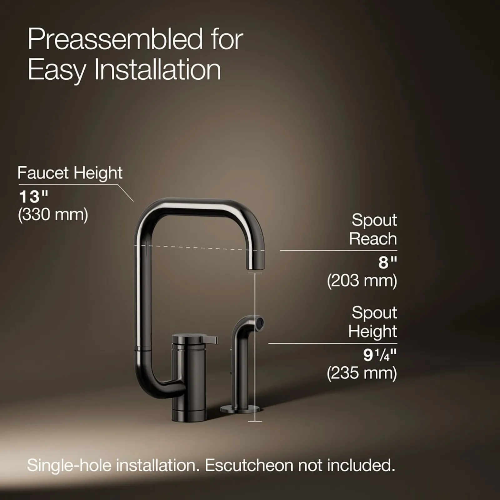 Single-handle kitchen sink faucet with two-function extended-reach spout and side sprayer^Kohler New