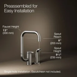 Single-handle kitchen sink faucet with two-function extended-reach spout and side sprayer^Kohler New