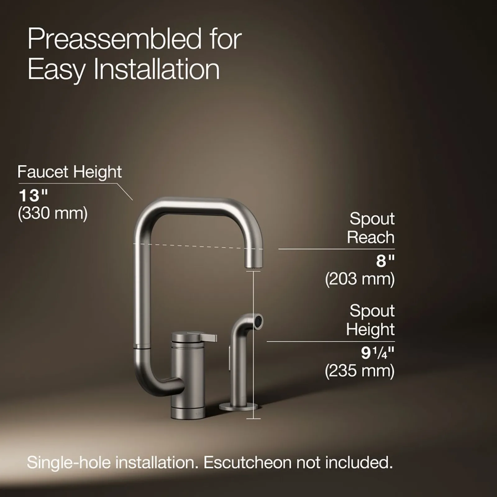 Single-handle kitchen sink faucet with two-function extended-reach spout and side sprayer^Kohler New