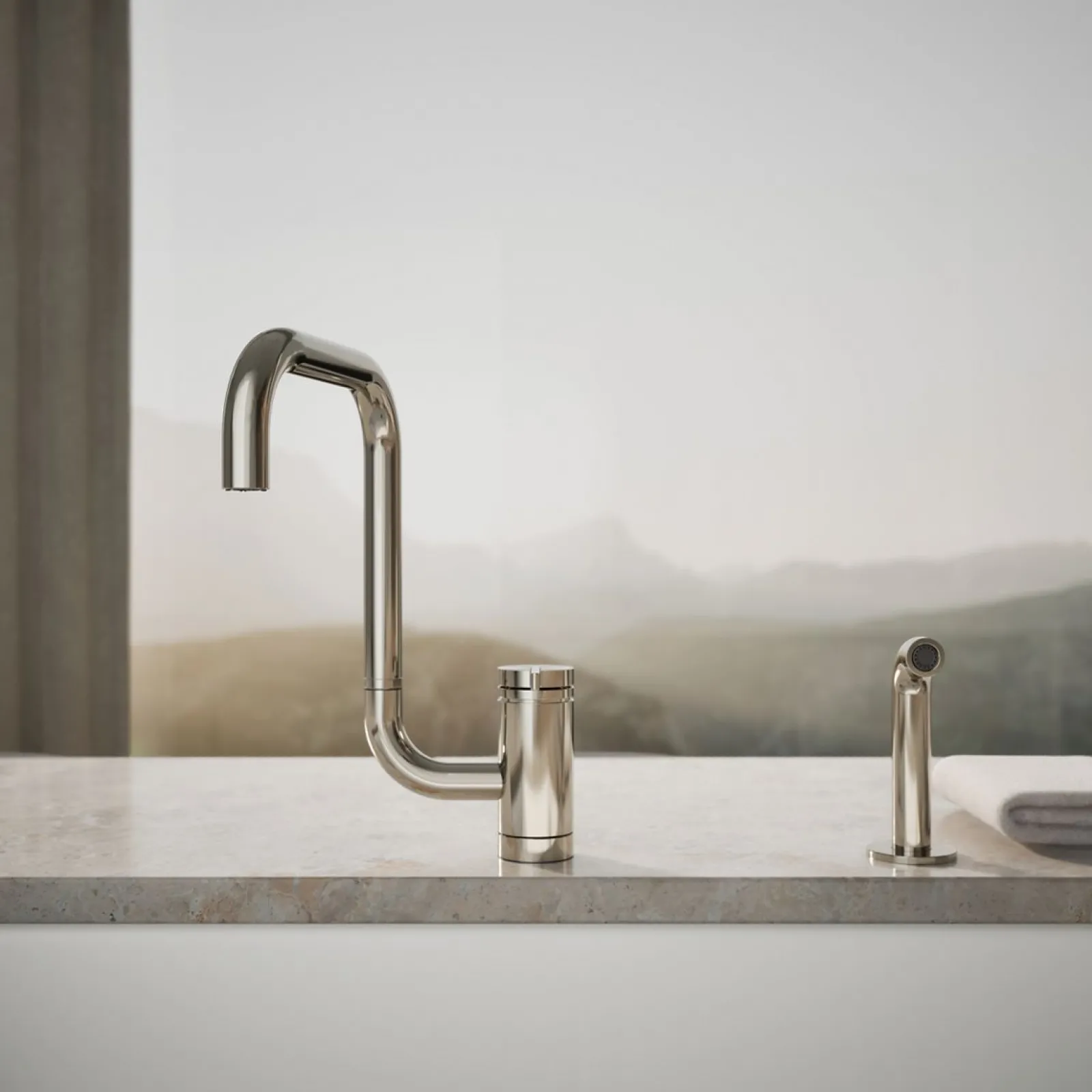Single-handle kitchen sink faucet with two-function extended-reach spout and side sprayer^Kohler New