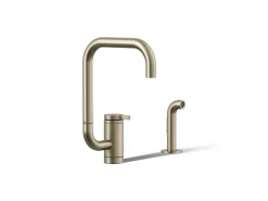 Single-handle kitchen sink faucet with two-function extended-reach spout and side sprayer^Kohler New