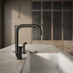 Single-handle kitchen sink faucet with two-function extended-reach spout and side sprayer^Kohler New