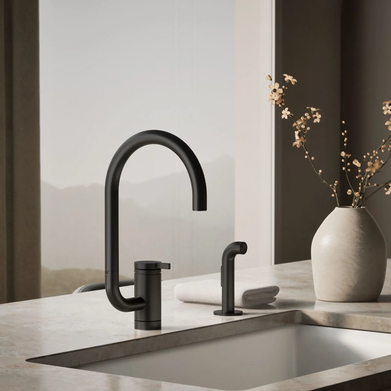 Single-handle kitchen sink faucet with two-function extended-reach spout and side sprayer^Kohler Discount