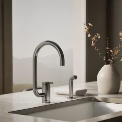 Single-handle kitchen sink faucet with two-function extended-reach spout and side sprayer^Kohler Discount
