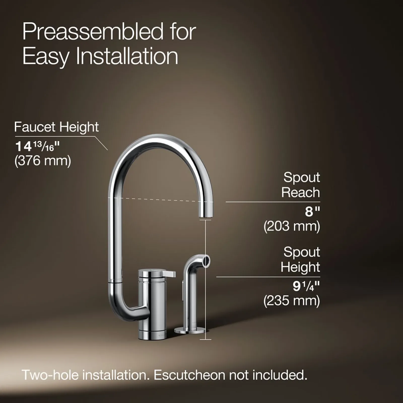 Single-handle kitchen sink faucet with two-function extended-reach spout and side sprayer^Kohler Discount
