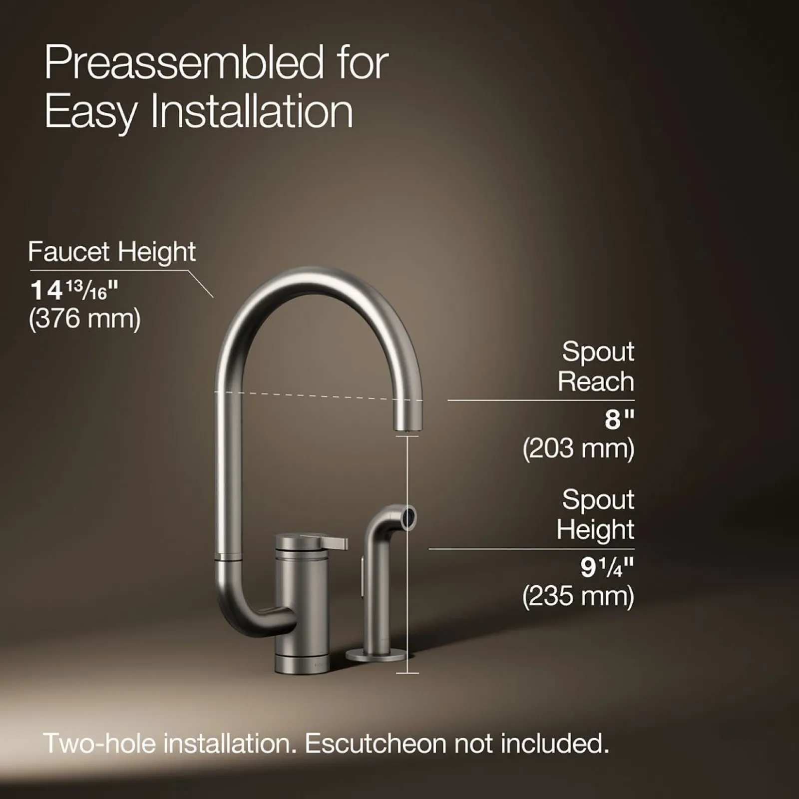 Single-handle kitchen sink faucet with two-function extended-reach spout and side sprayer^Kohler Discount