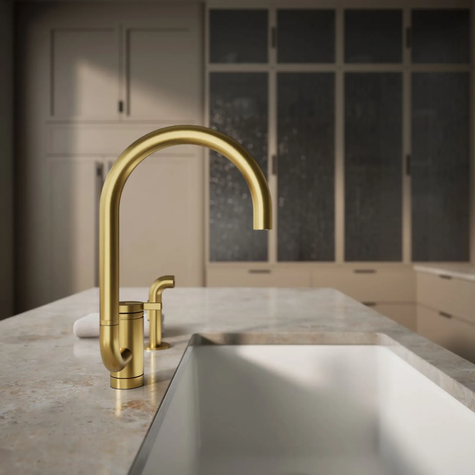 Single-handle kitchen sink faucet with two-function extended-reach spout and side sprayer^Kohler Discount