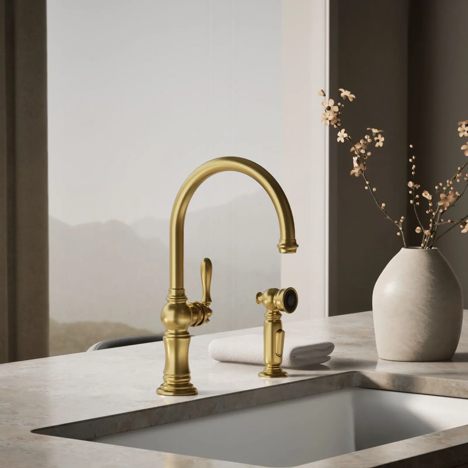 Single-handle kitchen sink faucet with two-function sprayhead^Kohler Outlet