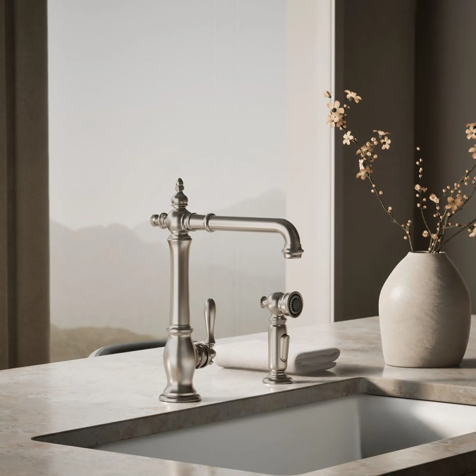 Single-handle kitchen sink faucet with side sprayer^Kohler Hot