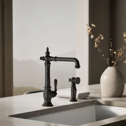 Single-handle kitchen sink faucet with side sprayer^Kohler Hot