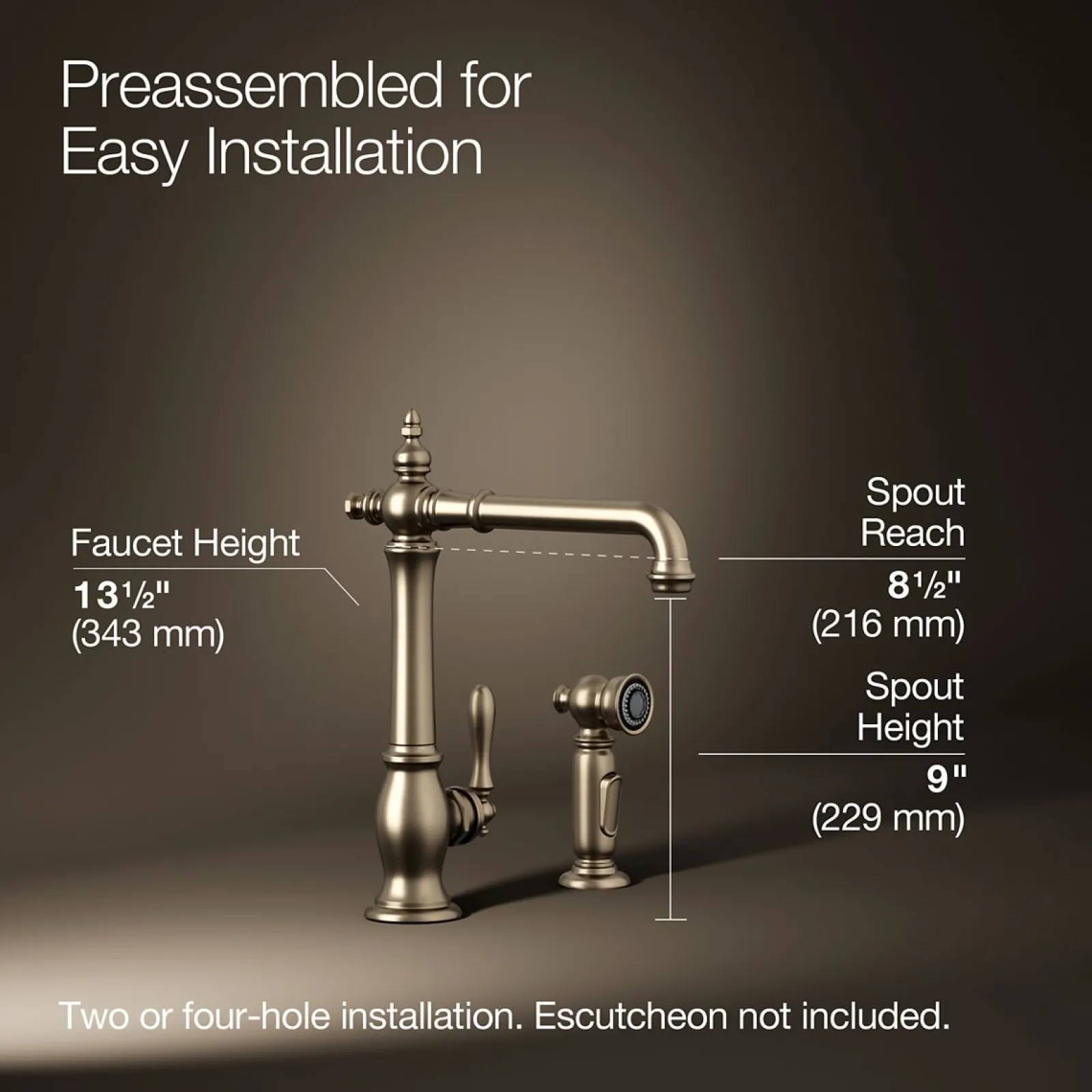 Single-handle kitchen sink faucet with side sprayer^Kohler Hot
