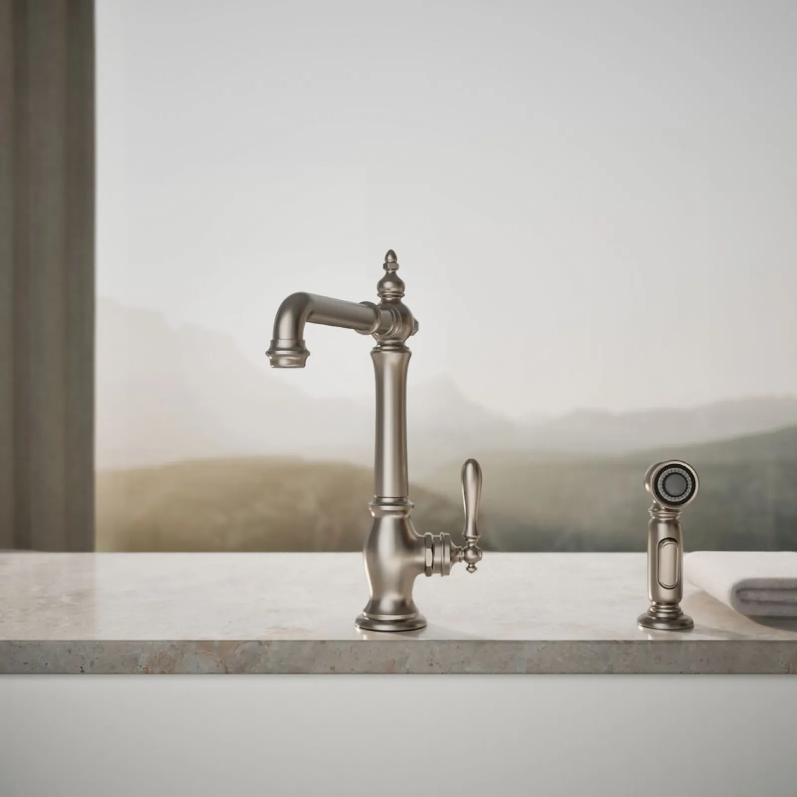 Single-handle kitchen sink faucet with side sprayer^Kohler Hot