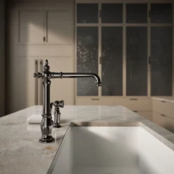 Single-handle kitchen sink faucet with side sprayer^Kohler Hot