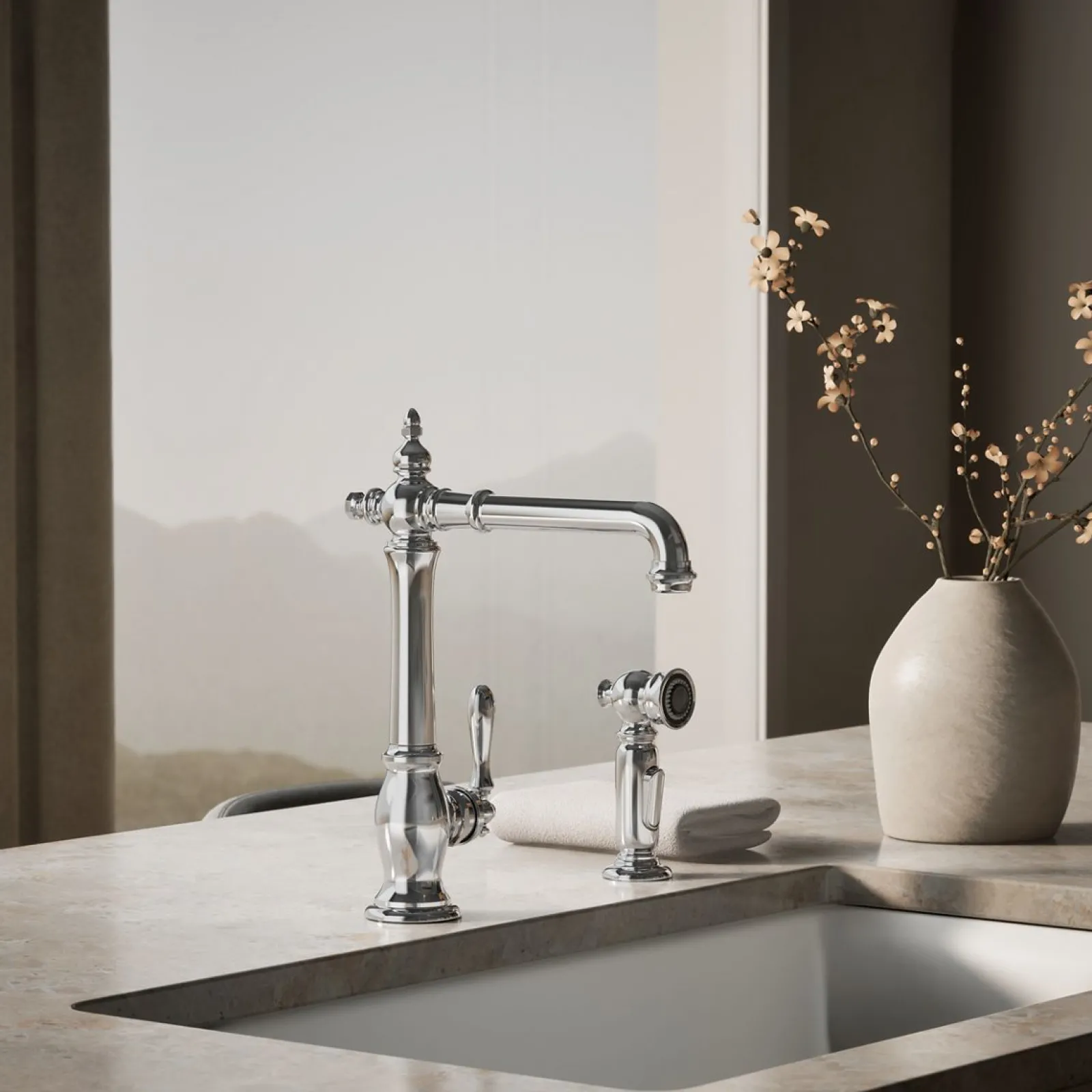 Single-handle kitchen sink faucet with side sprayer^Kohler Hot