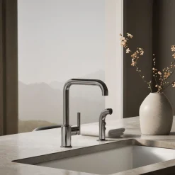 Single-handle kitchen sink faucet with side sprayer^Kohler Discount