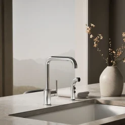 Single-handle kitchen sink faucet with side sprayer^Kohler Discount