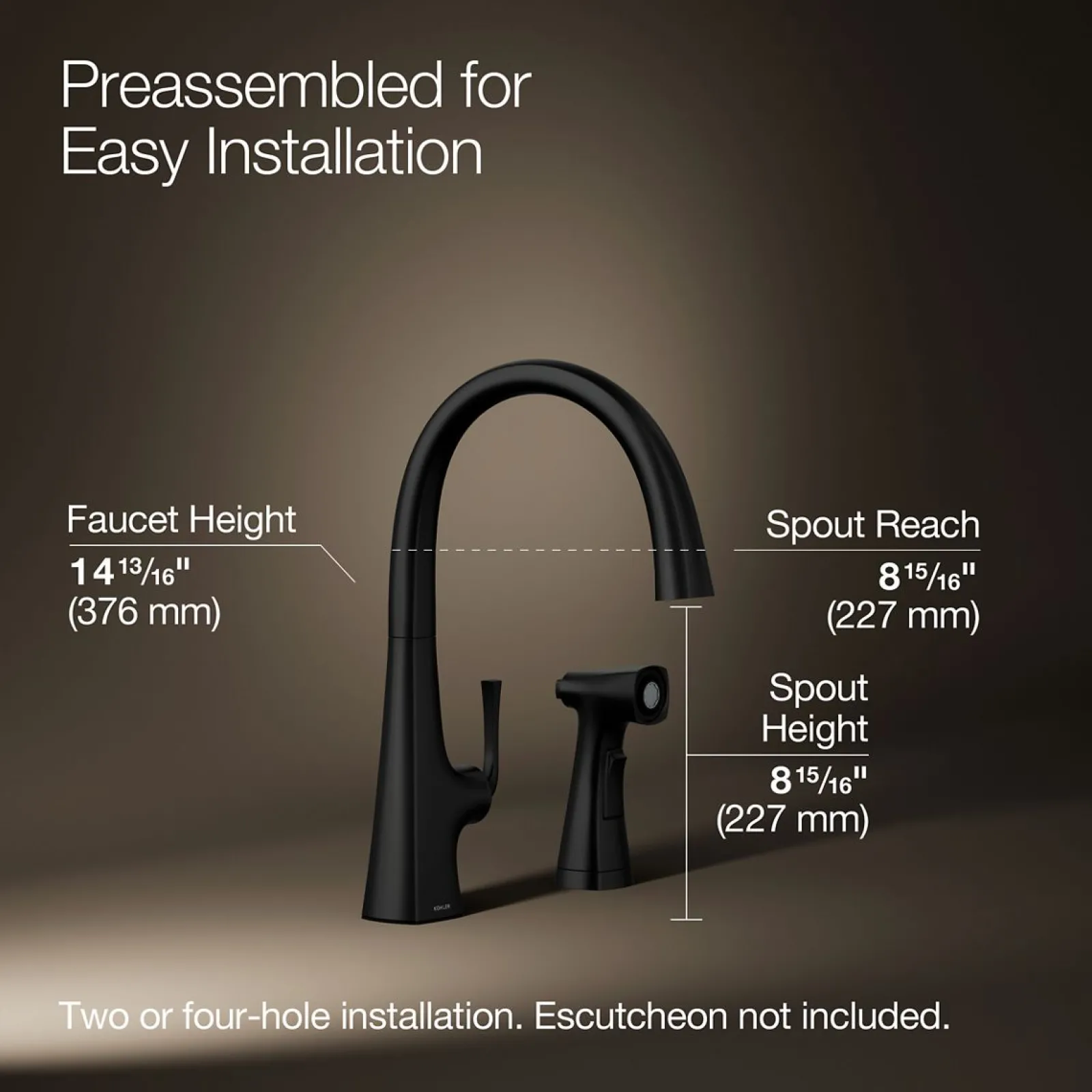 Single-handle kitchen sink faucet with two-function side sprayer^Kohler Hot
