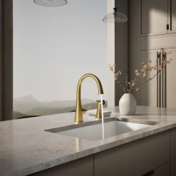 Single-handle kitchen sink faucet with two-function side sprayer^Kohler Hot