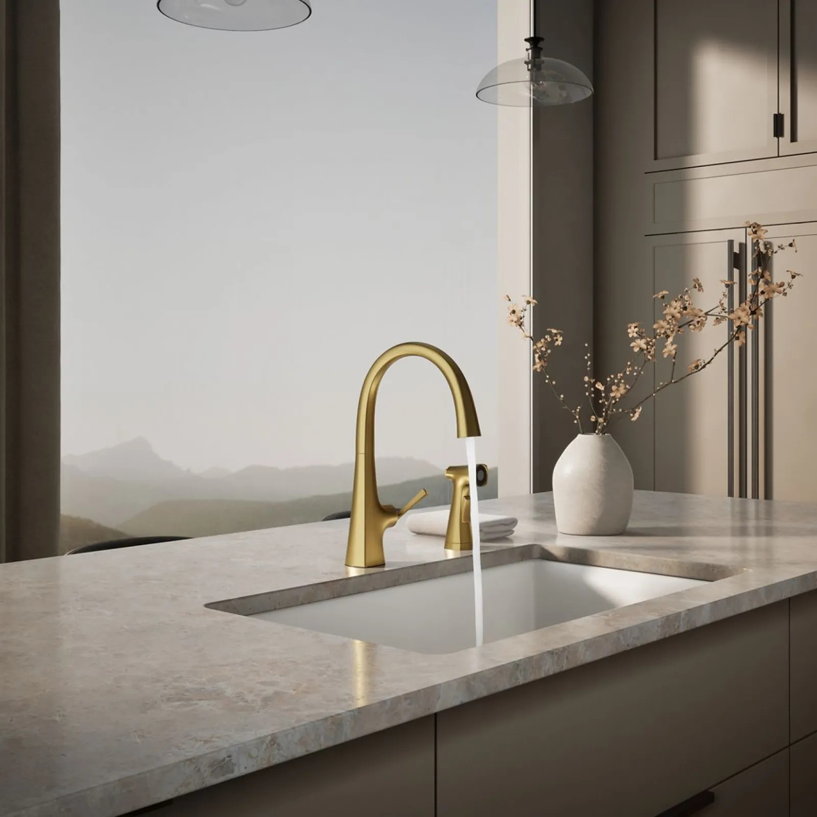 Single-handle kitchen sink faucet with two-function side sprayer^Kohler Hot